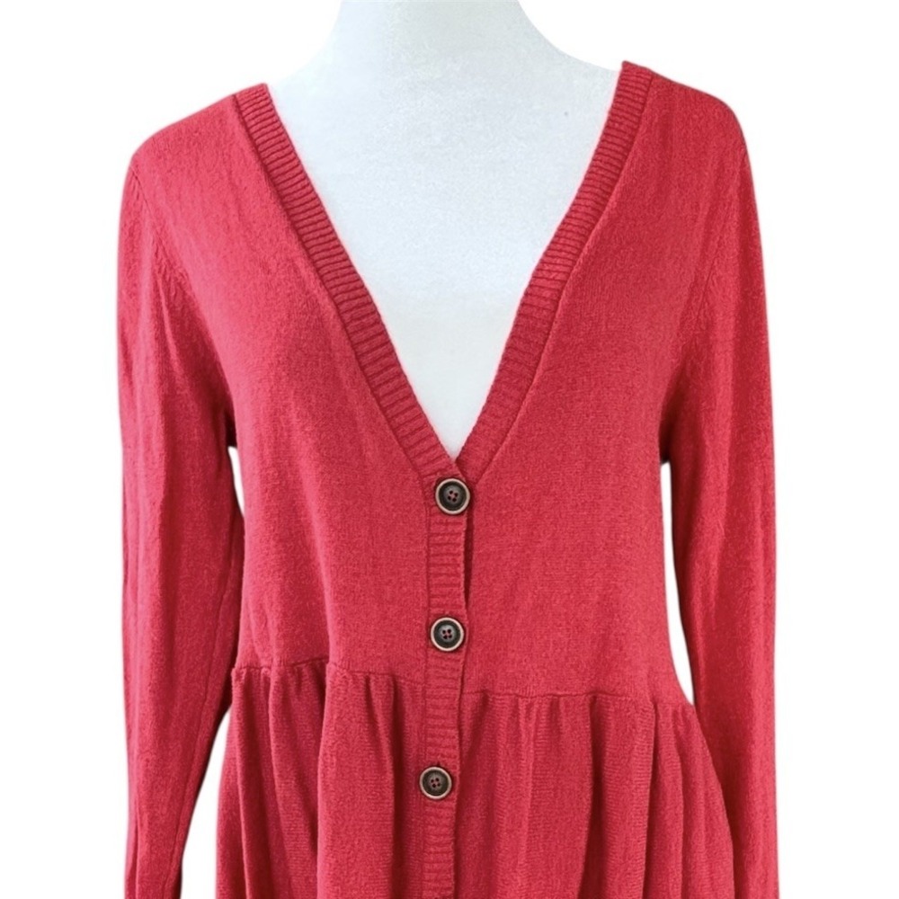 Matilda Jane Tiered Babydoll Cardigan Sweater Womens XS Red Peplum Lagenlook - Picture 2 of 12